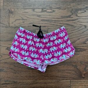 Purple elephant pajama shorts.